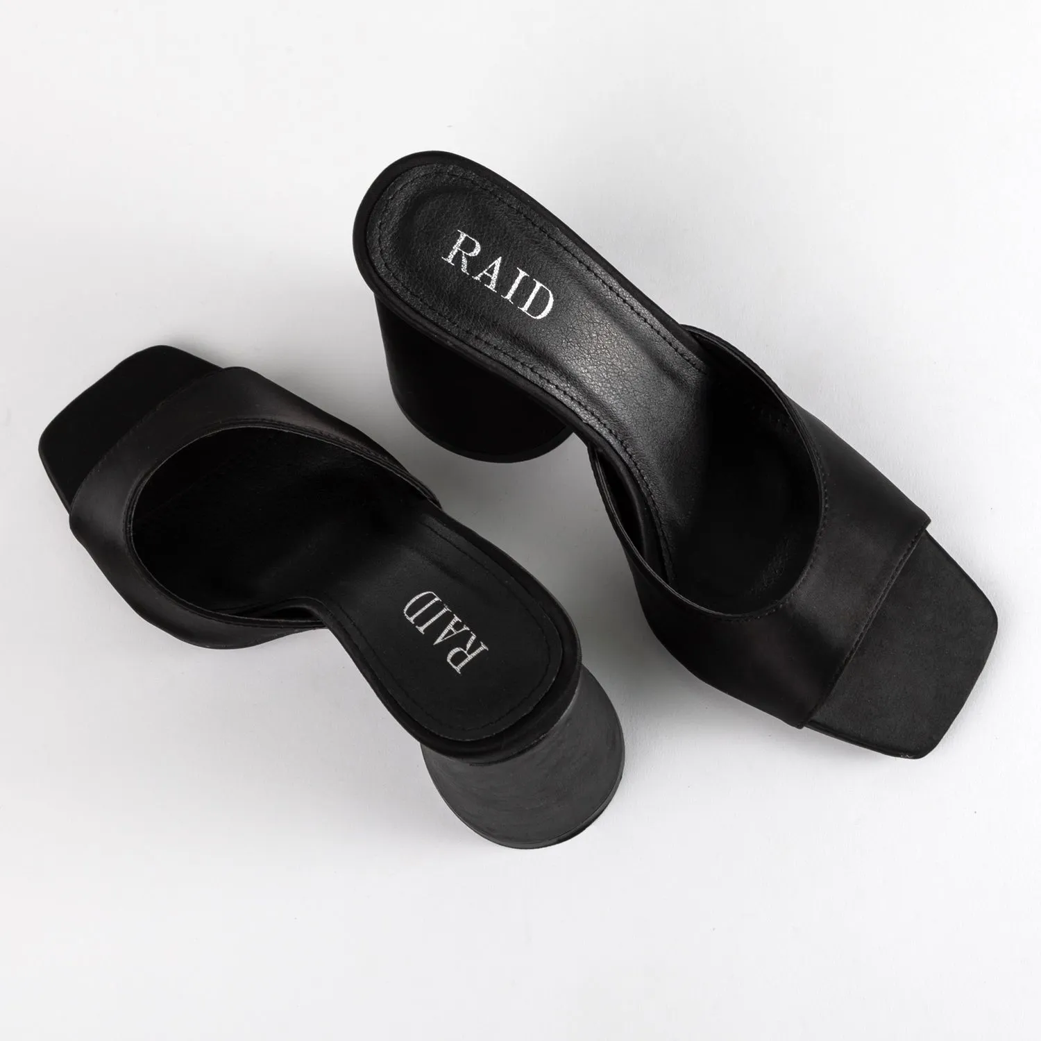 RAID Alba Heeled Mule in Black Satin
