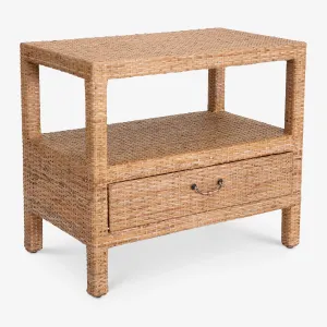 Rattan Side Table One Drawer Light Brown