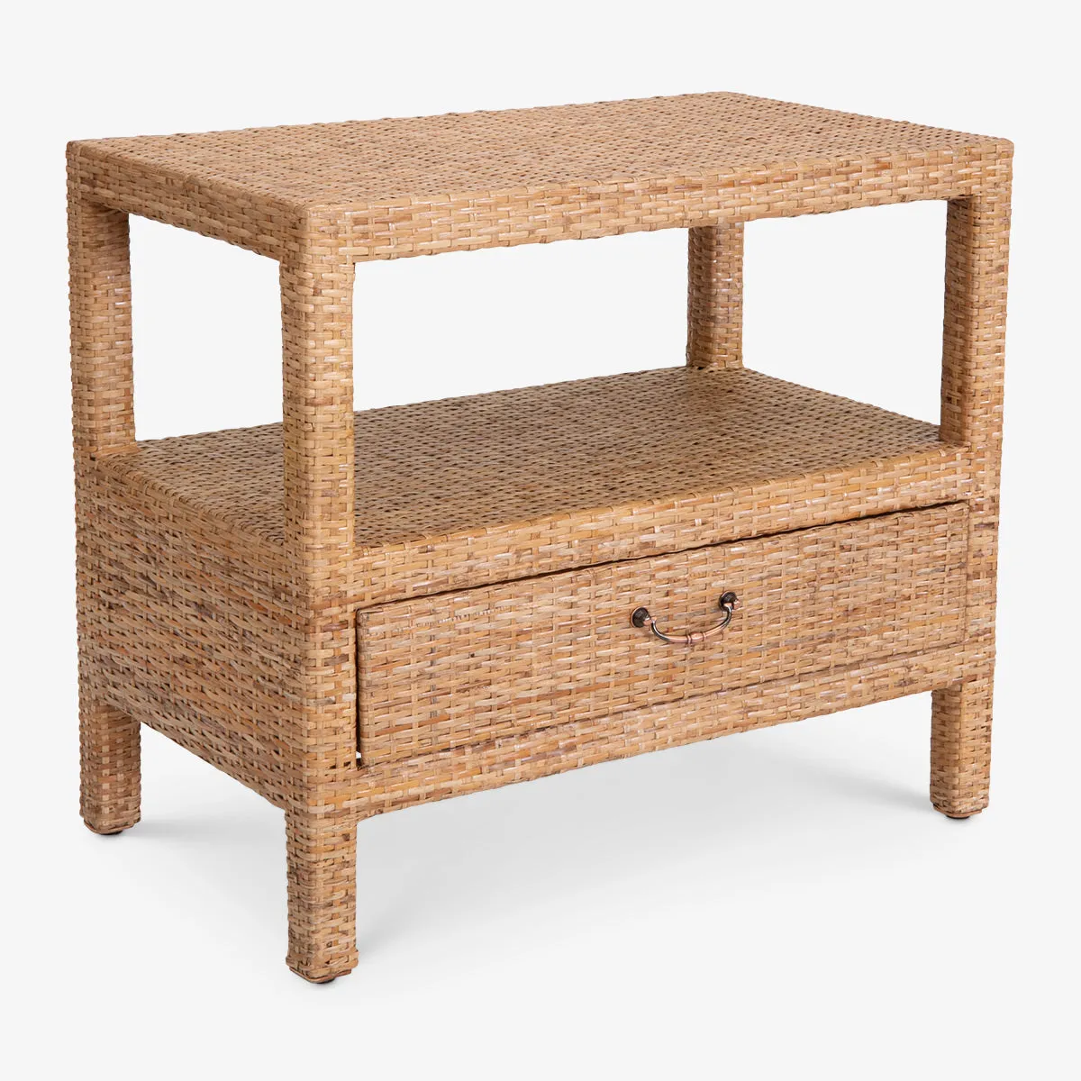 Rattan Side Table One Drawer Light Brown