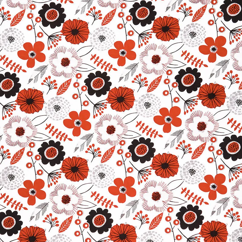 Red Alert - Large Floral White Yardage