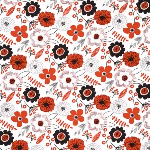 Red Alert - Large Floral White Yardage