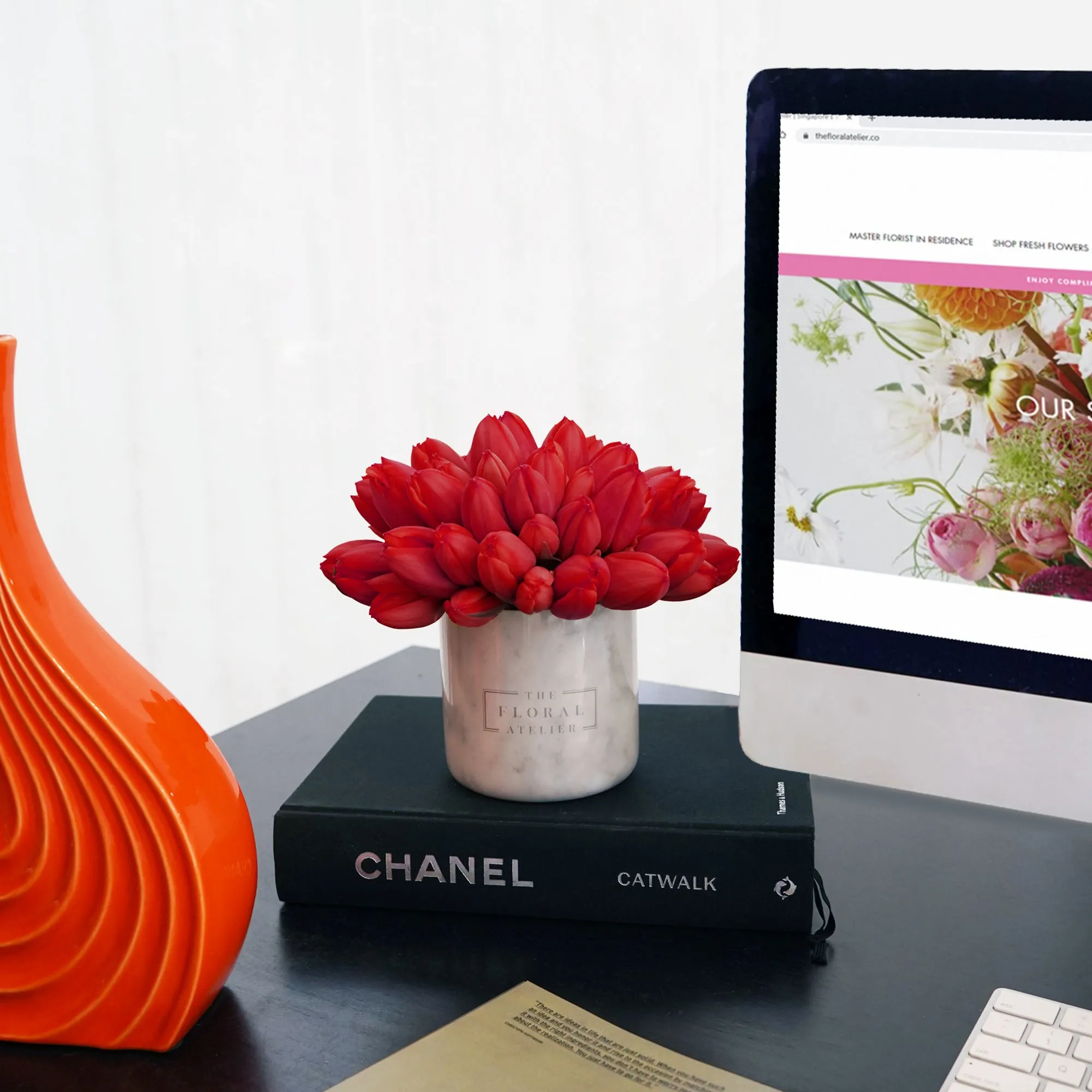 Red Tulip Luxe Marble Vase