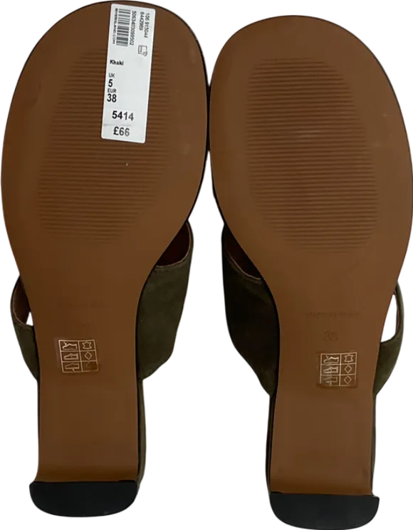 River Island Green Khaki Suede Block Heeled Mule Sandal UK 5 EU 38 👠