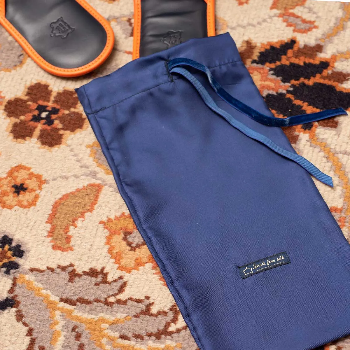 Royal Blue and Orange Silk & Leather Slippers