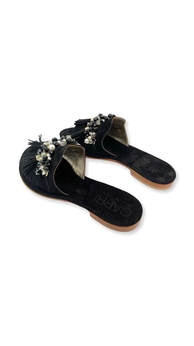 Slippers in camoscio con nappina