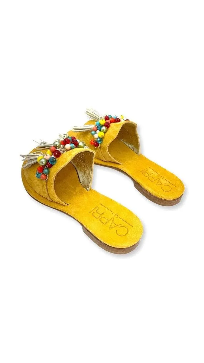 Slippers in camoscio con nappina