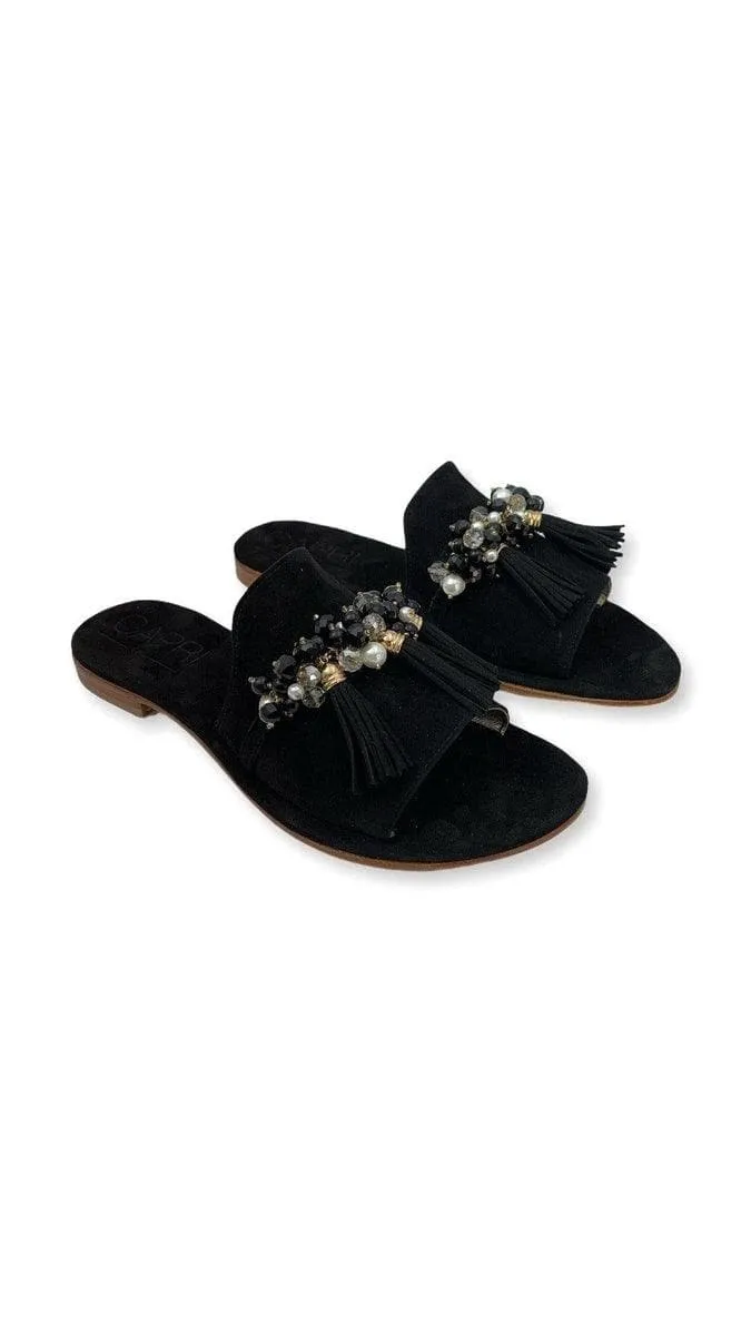 Slippers in camoscio con nappina
