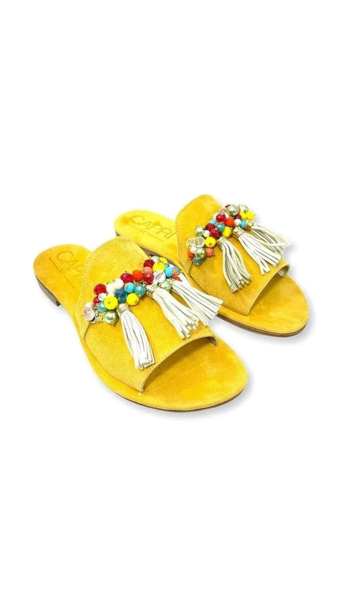 Slippers in camoscio con nappina