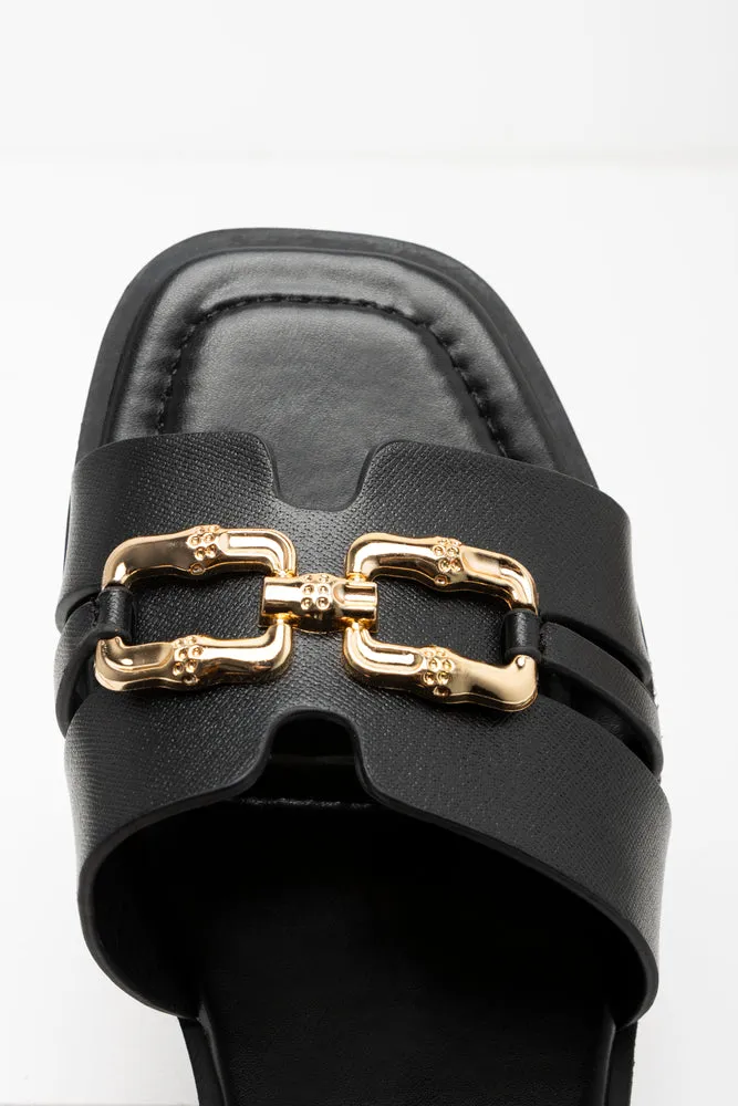 Snaffle Trim Mule Sandal Black