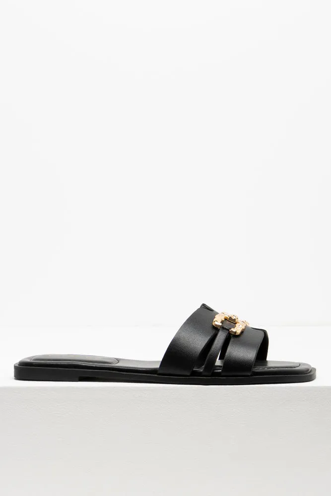 Snaffle Trim Mule Sandal Black