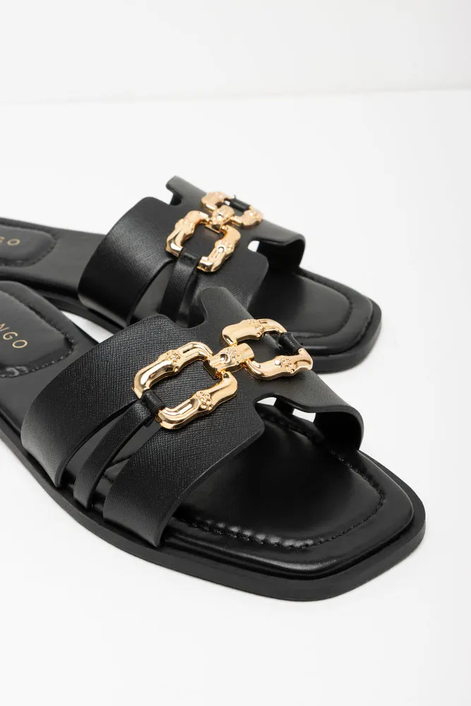 Snaffle Trim Mule Sandal Black