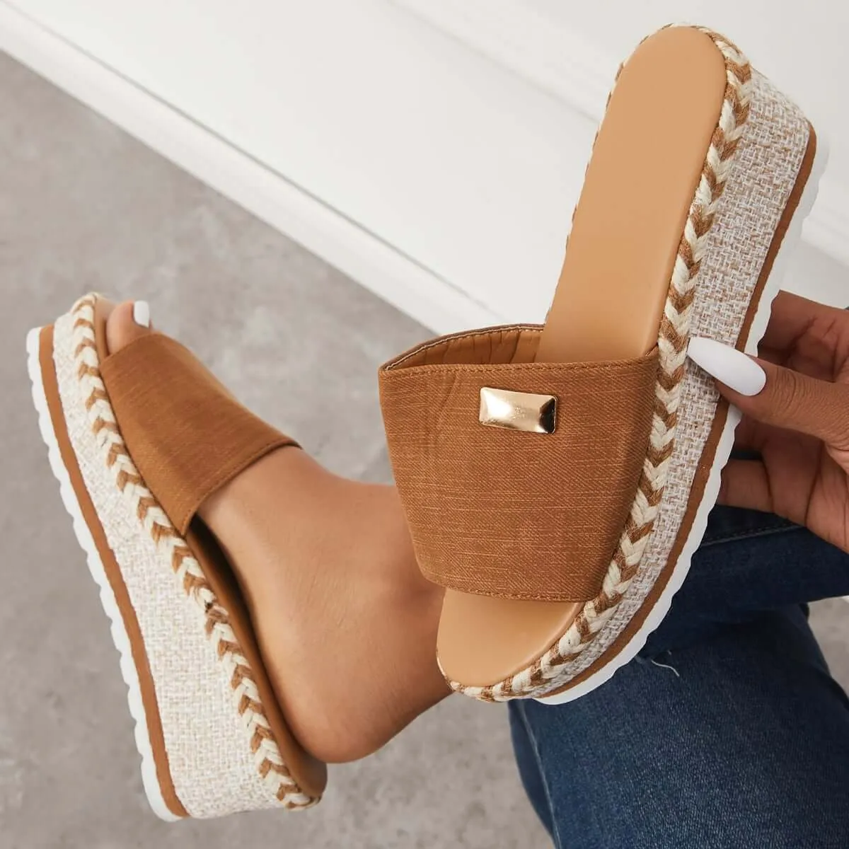 Sohiwoo Women Open Toe Espadrille Platform Wedges Slip on Sandals