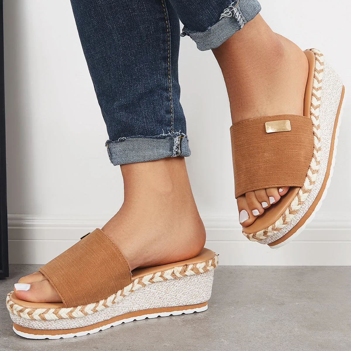 Sohiwoo Women Open Toe Espadrille Platform Wedges Slip on Sandals