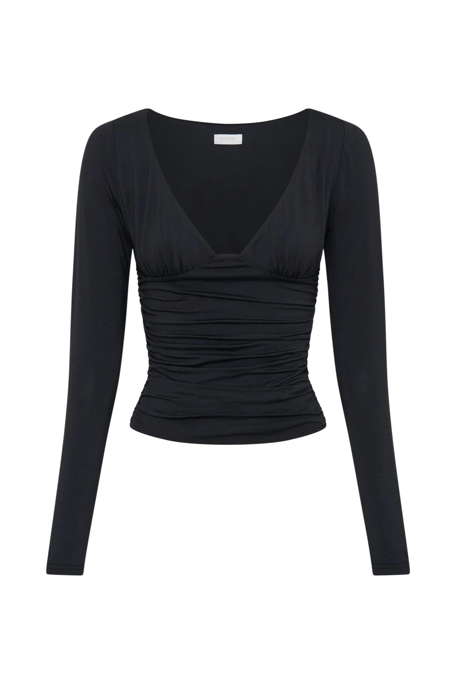 Sutton Ruched Long Sleeve Top - Black