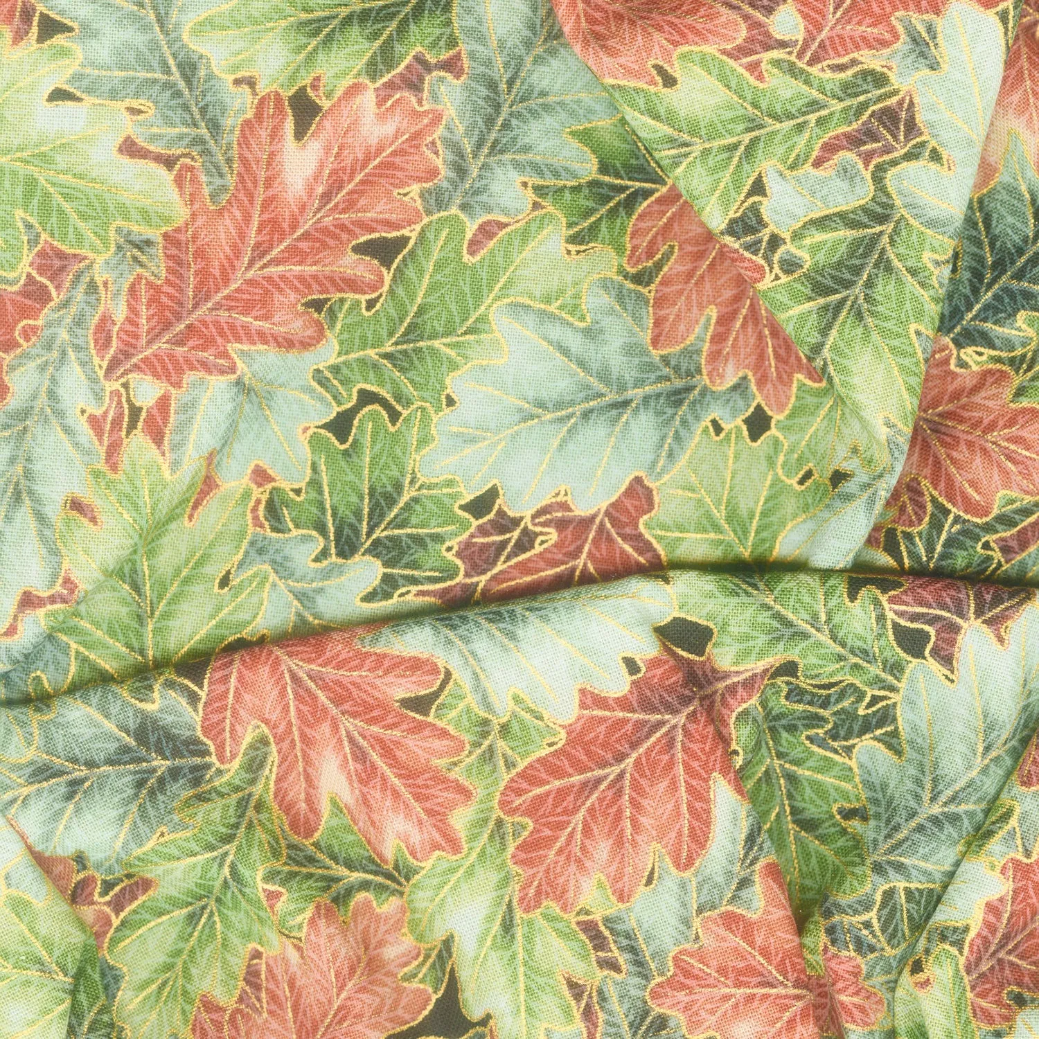Sweet Pumpkin Spice - Leaves Sage Metallic Yardage