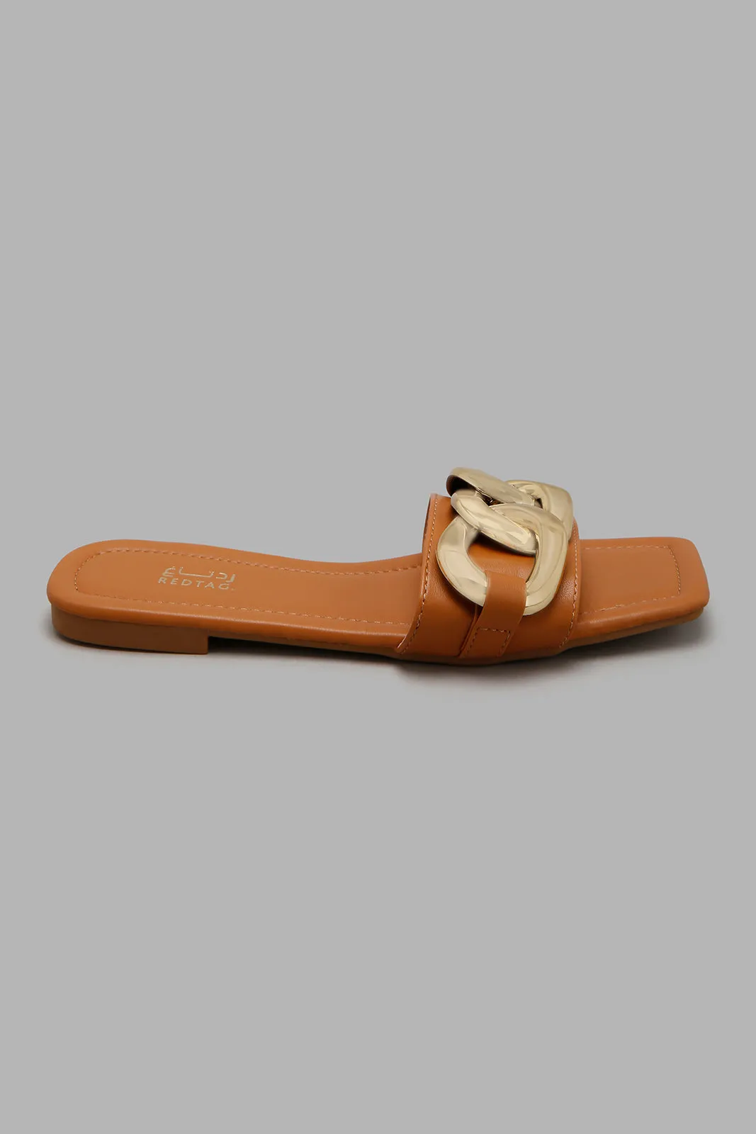 Tan Mule With Chain Trim