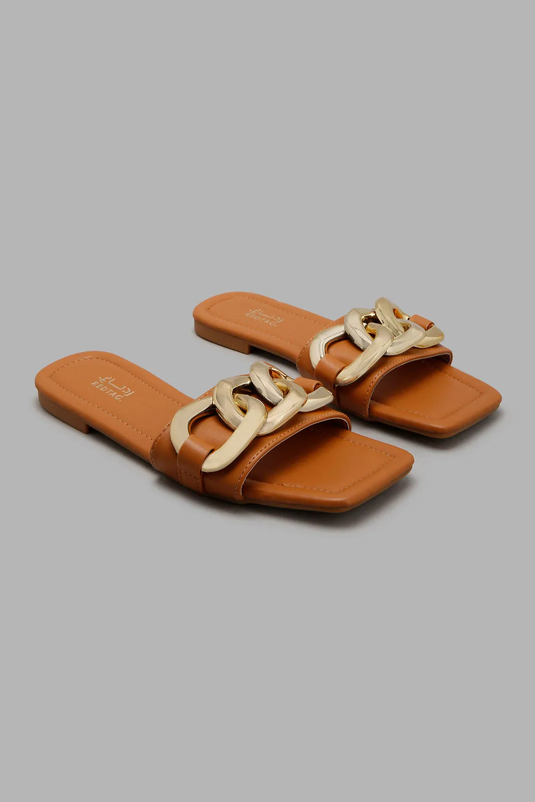 Tan Mule With Chain Trim