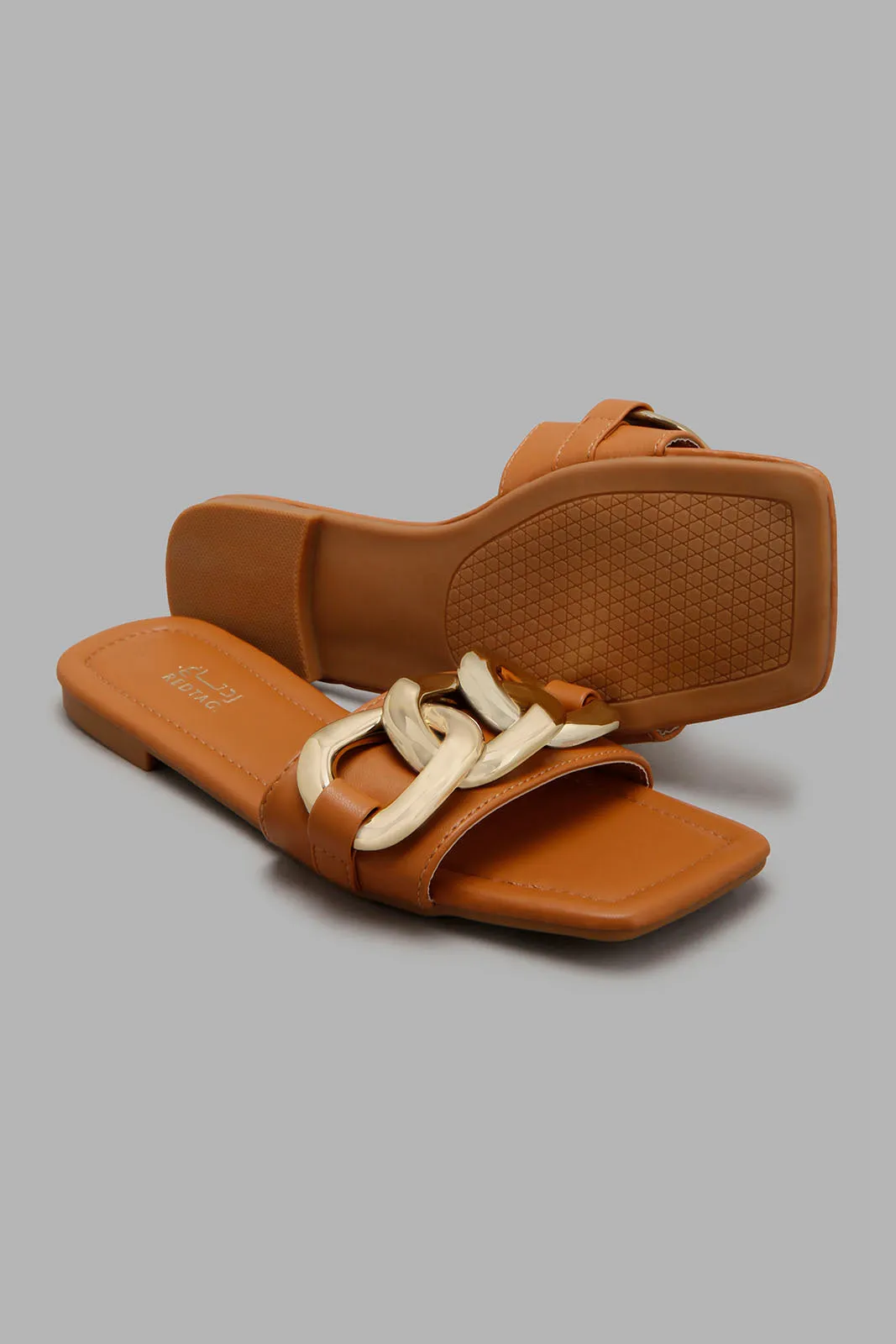 Tan Mule With Chain Trim