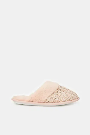 Women Pink Fur Trim Slipper