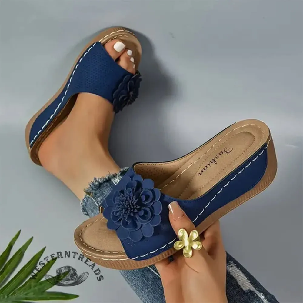 Women's Floral Wedge Open Toe Outerwear Slippers