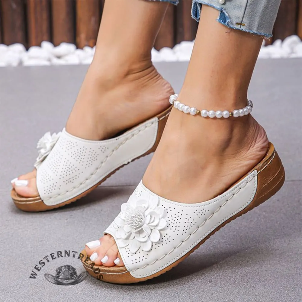 Women's Floral Wedge Open Toe Outerwear Slippers